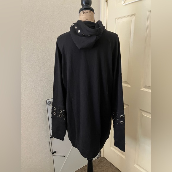 Missguided Black heavyweight long oversized Hoodie Grommet studded  large 12 - Picture 4 of 6